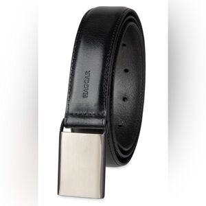 NWT Haggar 32mm Feather Edge Dress Plaque Belt, black, genuine leather, Large